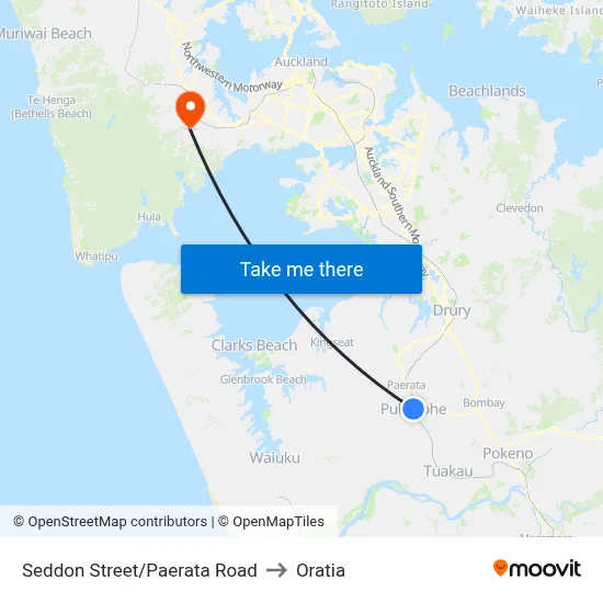 Seddon Street/Paerata Road to Oratia map