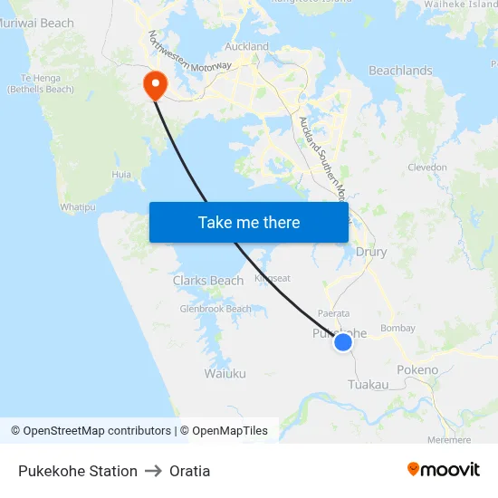 Pukekohe Station to Oratia map