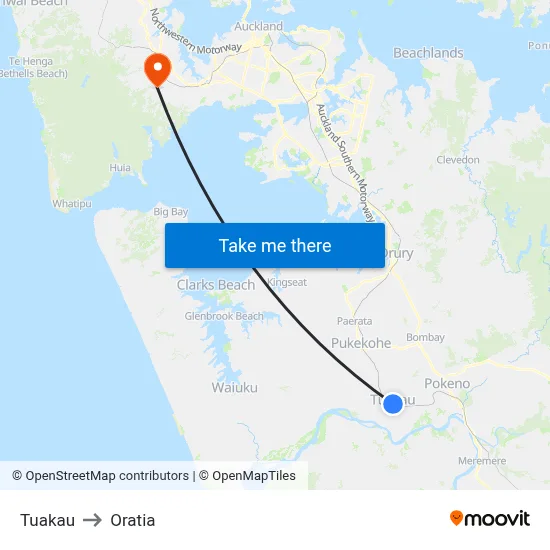 Tuakau to Oratia map