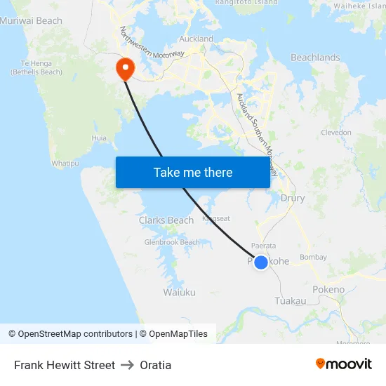 Frank Hewitt Street to Oratia map
