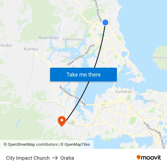 City Impact Church to Oratia map