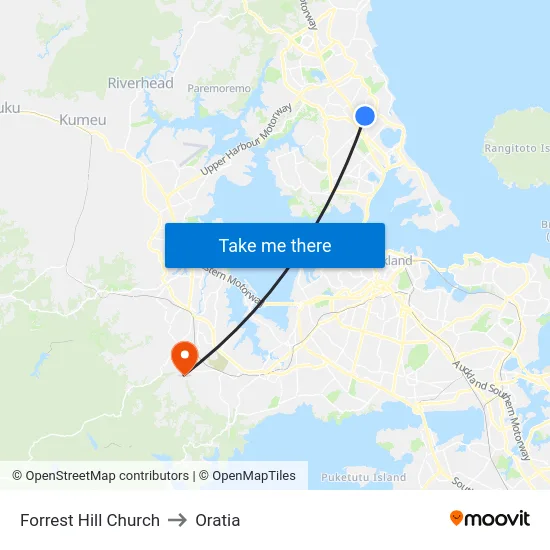 Forrest Hill Church to Oratia map