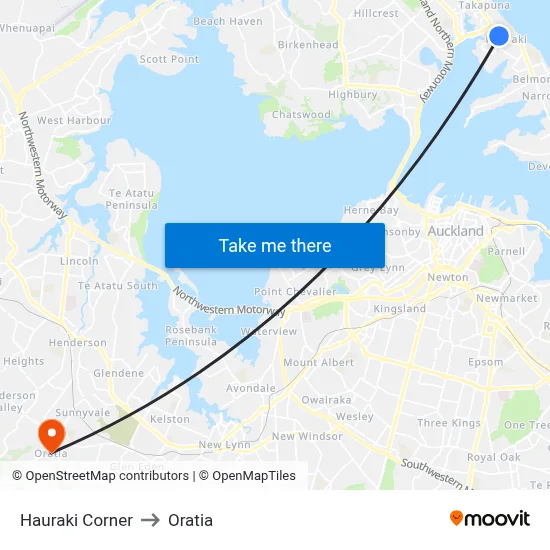 Hauraki Corner to Oratia map
