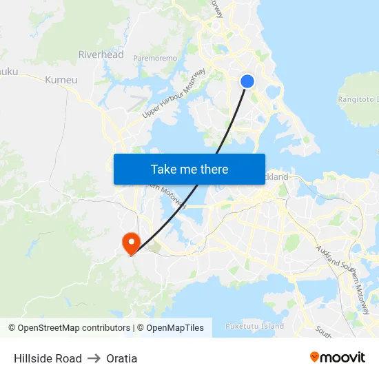 Hillside Road to Oratia map
