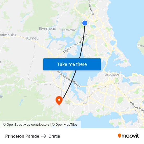 Princeton Parade to Oratia map