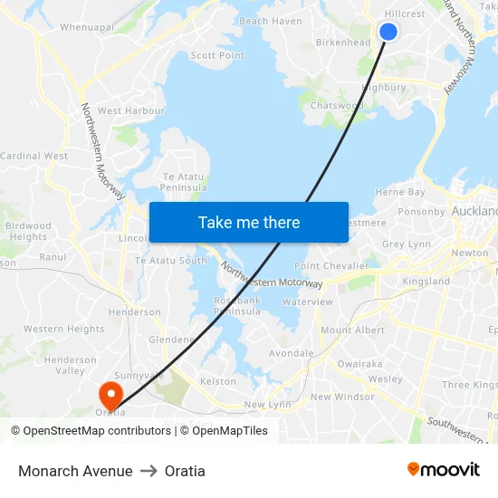 Monarch Avenue to Oratia map