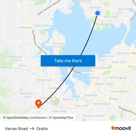 Verran Road to Oratia map