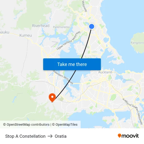 Stop A Constellation to Oratia map