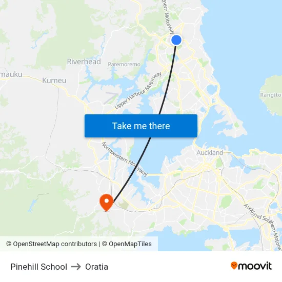 Pinehill School to Oratia map