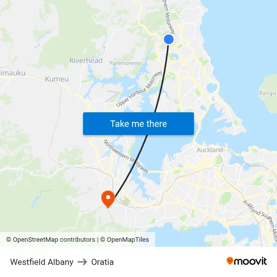 Westfield Albany to Oratia map