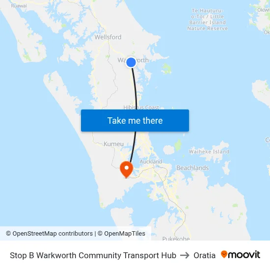 Stop B Warkworth Community Transport Hub to Oratia map