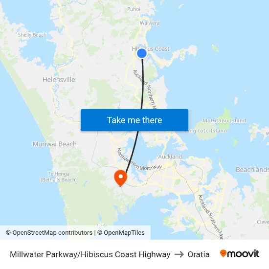 Millwater Parkway/Hibiscus Coast Highway to Oratia map