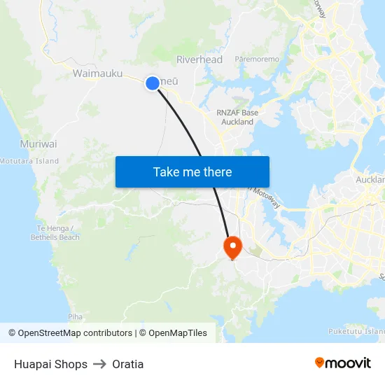 Huapai Shops to Oratia map