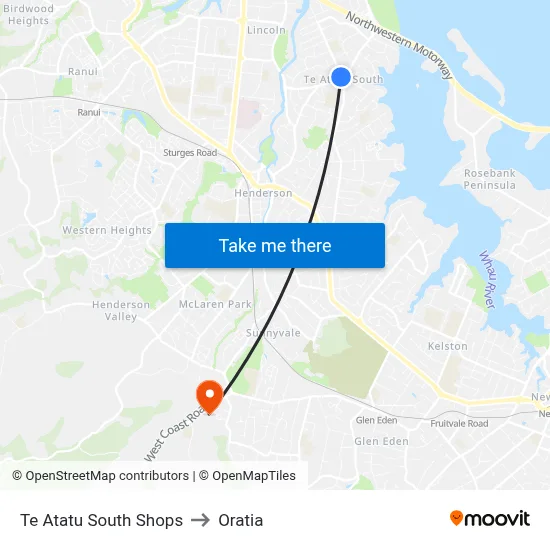 Te Atatu South Shops to Oratia map