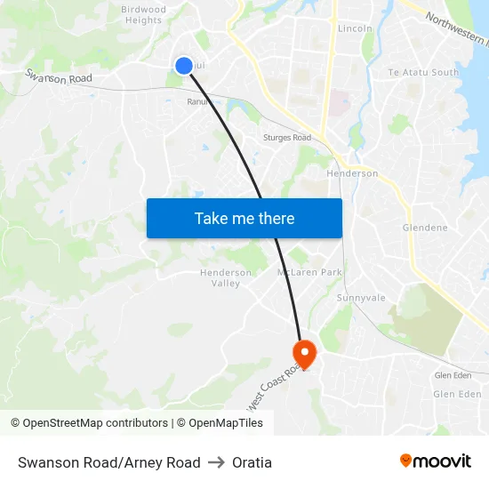 Swanson Road/Arney Road to Oratia map