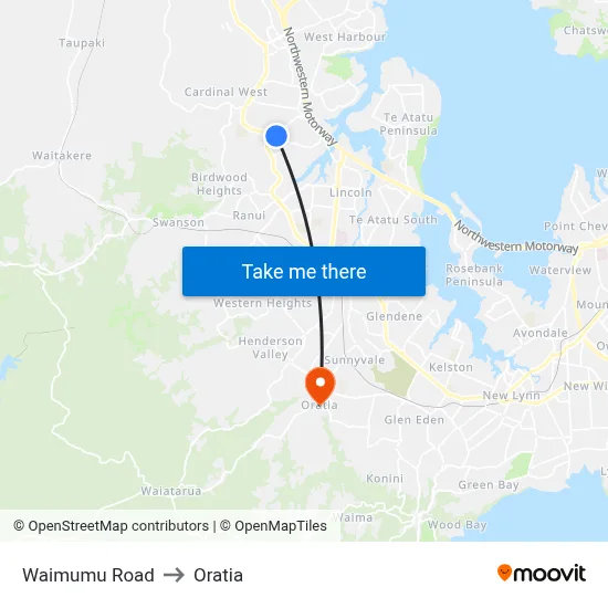 Waimumu Road to Oratia map