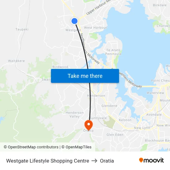 Westgate Lifestyle Shopping Centre to Oratia map