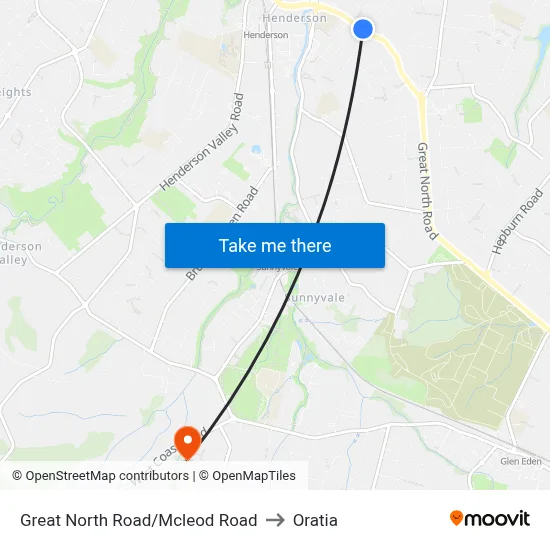 Great North Road/Mcleod Road to Oratia map