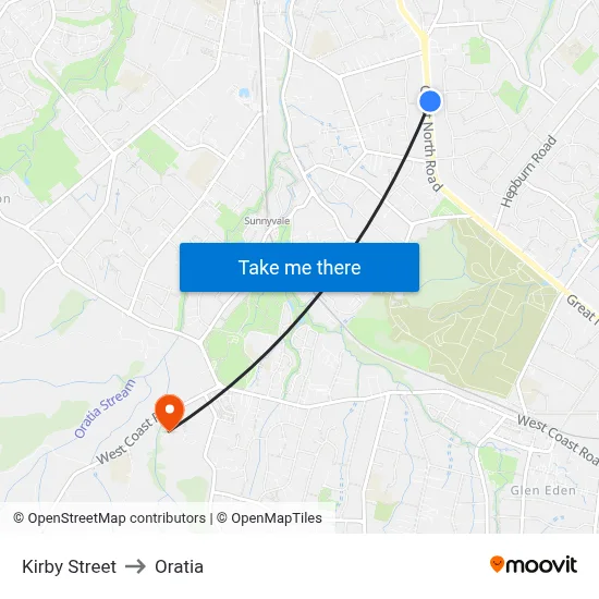 Kirby Street to Oratia map