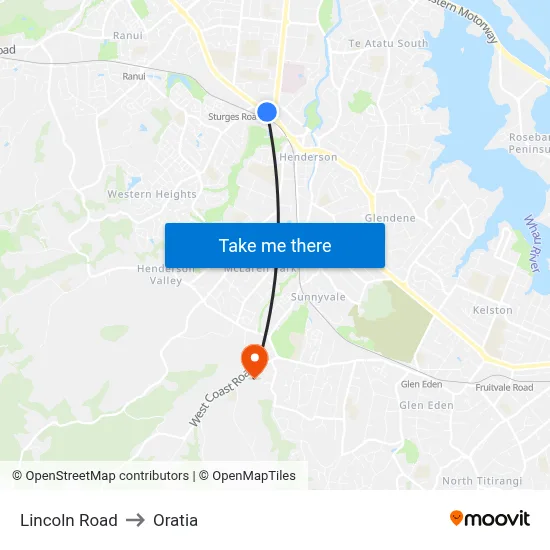 Lincoln Road to Oratia map