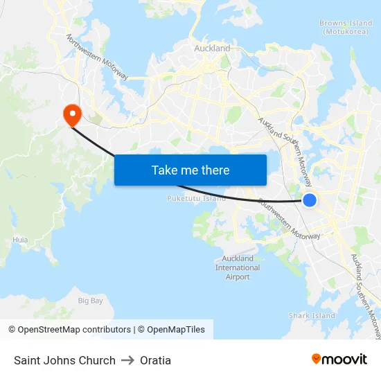 Saint Johns Church to Oratia map