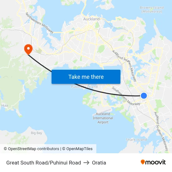 Great South Road/Puhinui Road to Oratia map