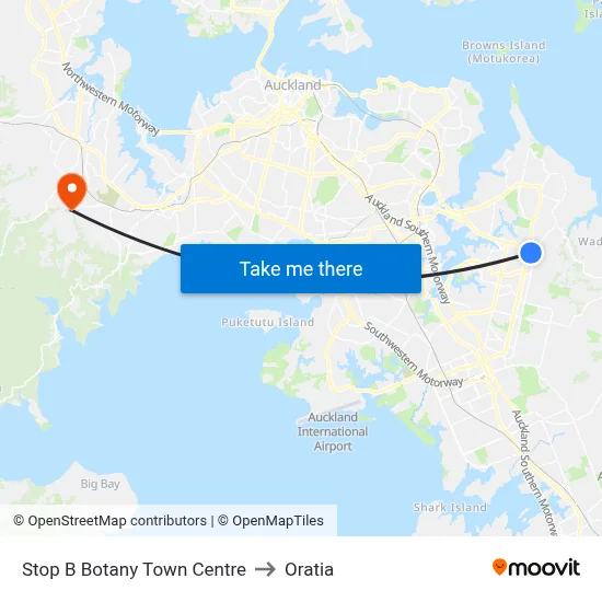 Stop B Botany Town Centre to Oratia map
