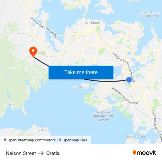 Nelson Street to Oratia map