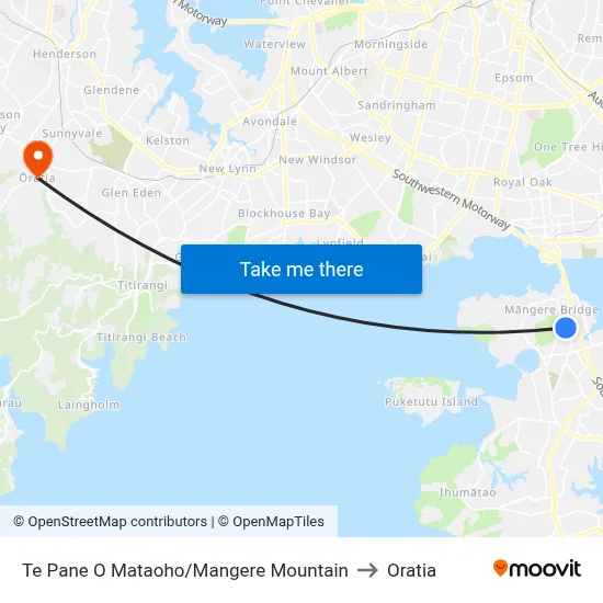 Te Pane O Mataoho/Mangere Mountain to Oratia map