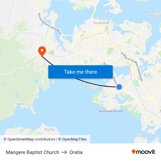 Mangere Baptist Church to Oratia map