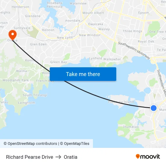 Richard Pearse Drive to Oratia map