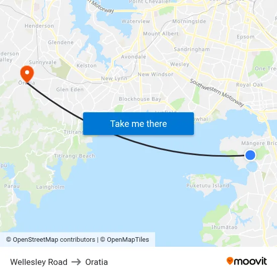 Wellesley Road to Oratia map