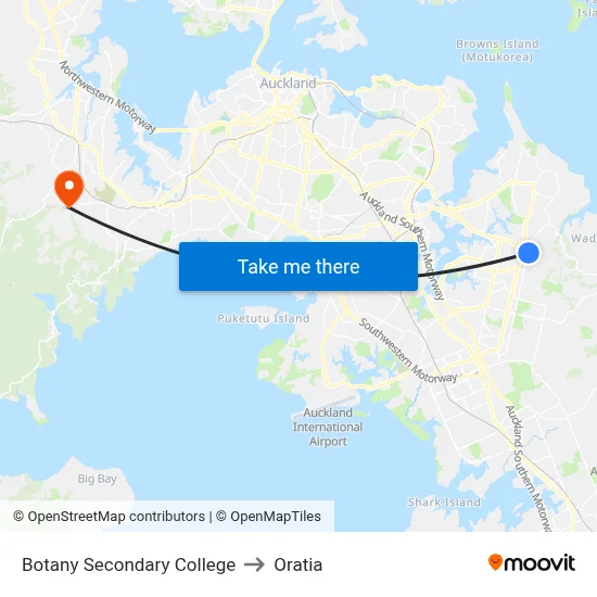 Botany Secondary College to Oratia map