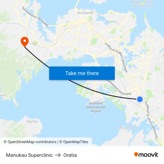 Manukau Superclinic to Oratia map