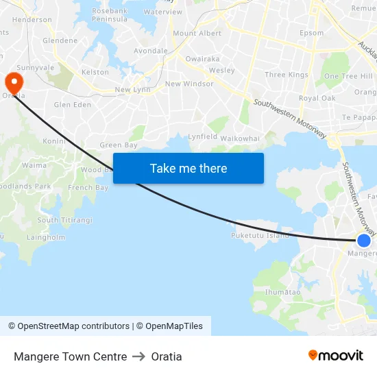 Mangere Town Centre to Oratia map