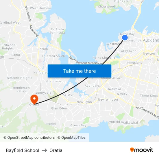 Bayfield School to Oratia map