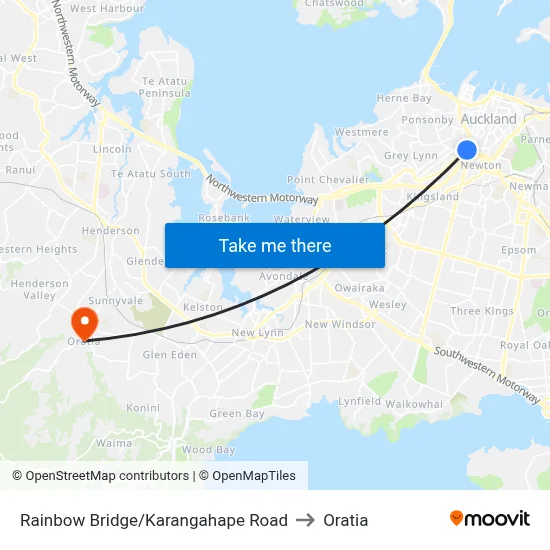 Rainbow Bridge/Karangahape Road to Oratia map