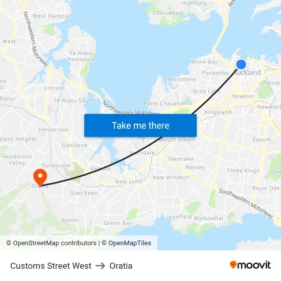 Customs Street West to Oratia map