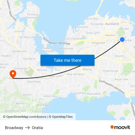 Broadway to Oratia map