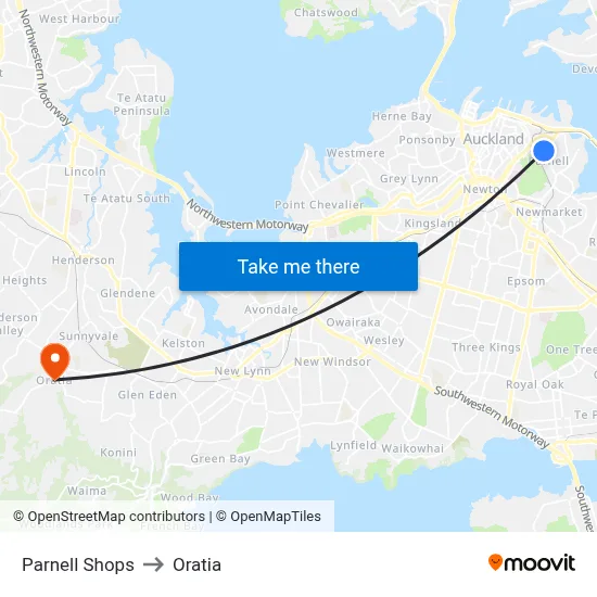Parnell Shops to Oratia map