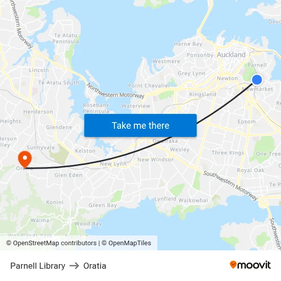 Parnell Library to Oratia map