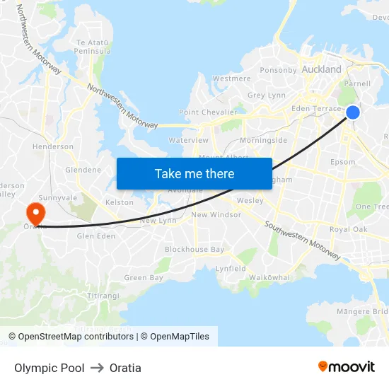 Olympic Pool to Oratia map