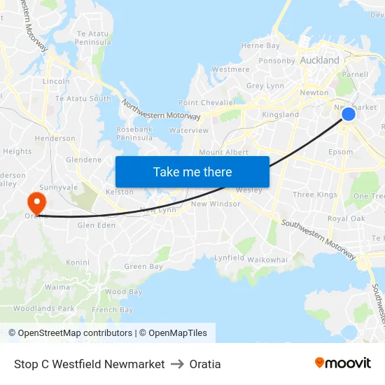 Stop C Westfield Newmarket to Oratia map