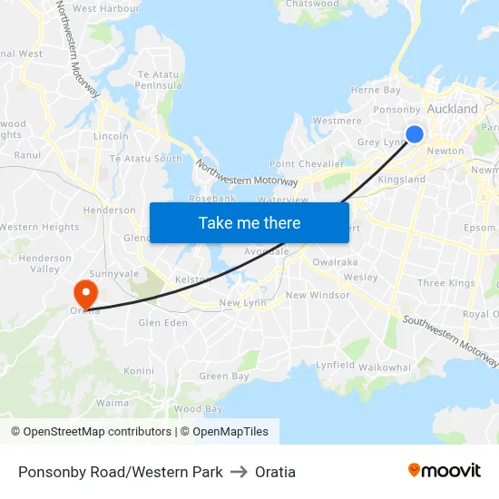 Ponsonby Road/Western Park to Oratia map