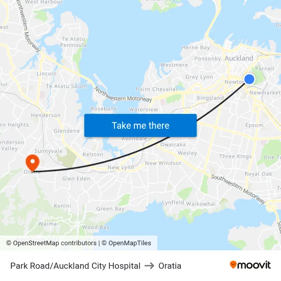 Park Road/Auckland City Hospital to Oratia map
