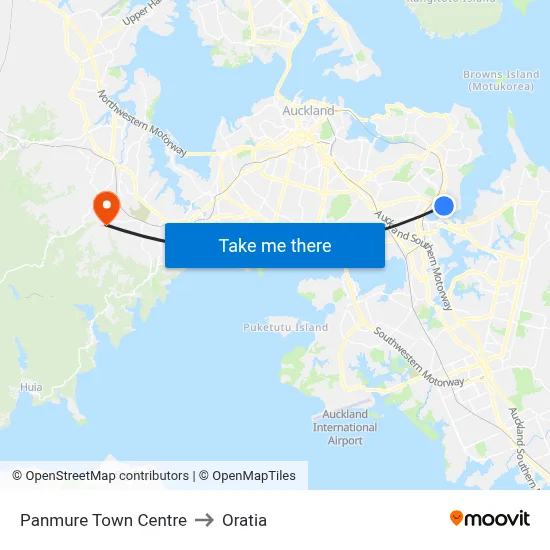 Panmure Town Centre to Oratia map
