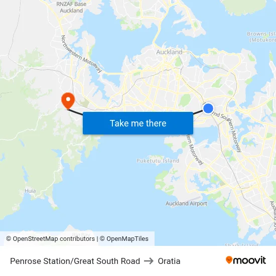 Penrose Station/Great South Road to Oratia map
