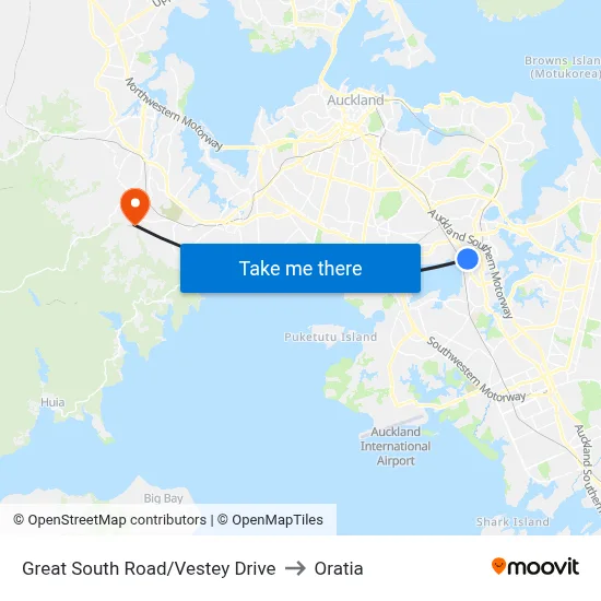 Great South Road/Vestey Drive to Oratia map