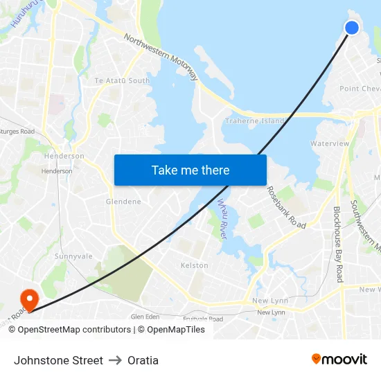 Johnstone Street to Oratia map