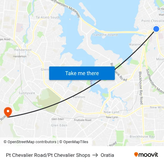 Pt Chevalier Road/Pt Chevalier Shops to Oratia map